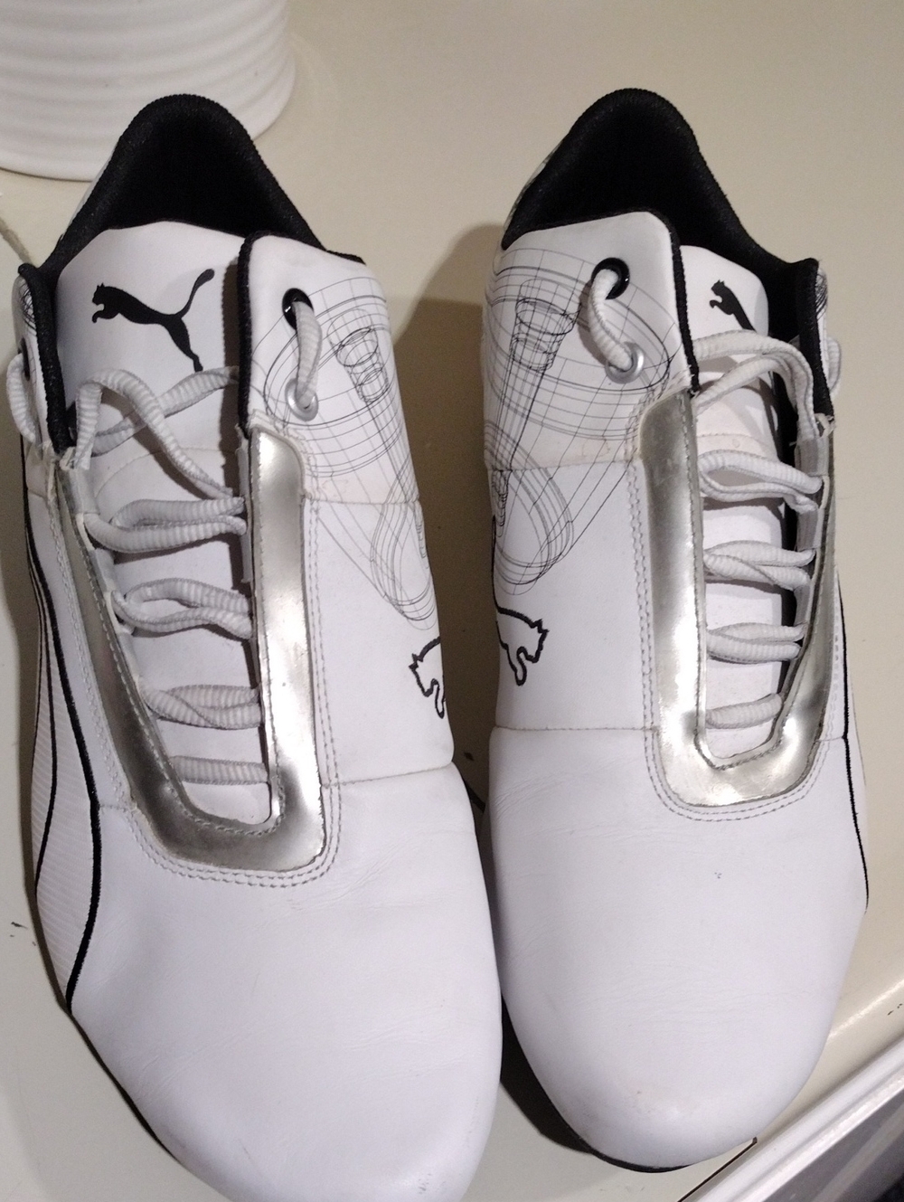 Men's Puma Future Cat S1 White Sneakers with Black Logos and Graphic Details